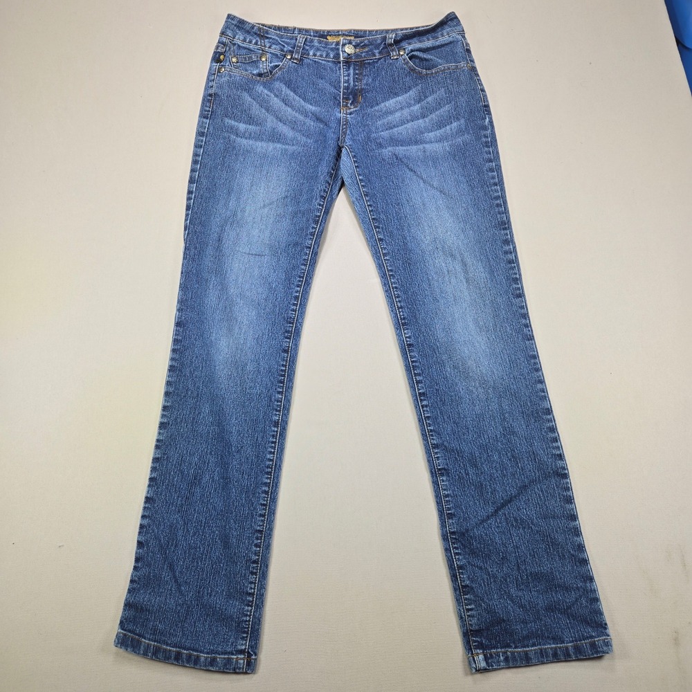 Rock & Republic Jeans Kiedis Straight Embroidered Blue Womens 29